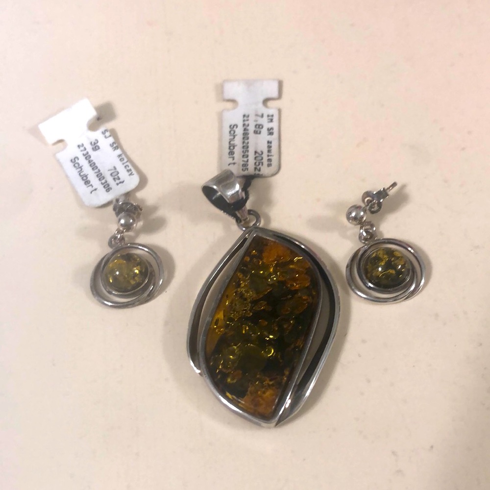 Amber pendant and earrings - purchased in Wraclaw Poland